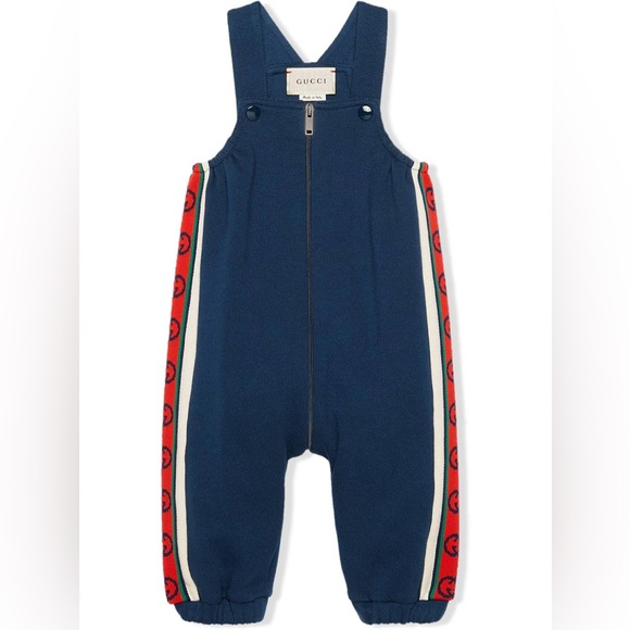 Gucci Kids Blue Overalls with Red Accents - Picture 1 of 7